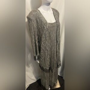 Onyx Nite Sz 18 Metallic Fringe Maxi Dress Set Elegant Formal Wedding Party Glam